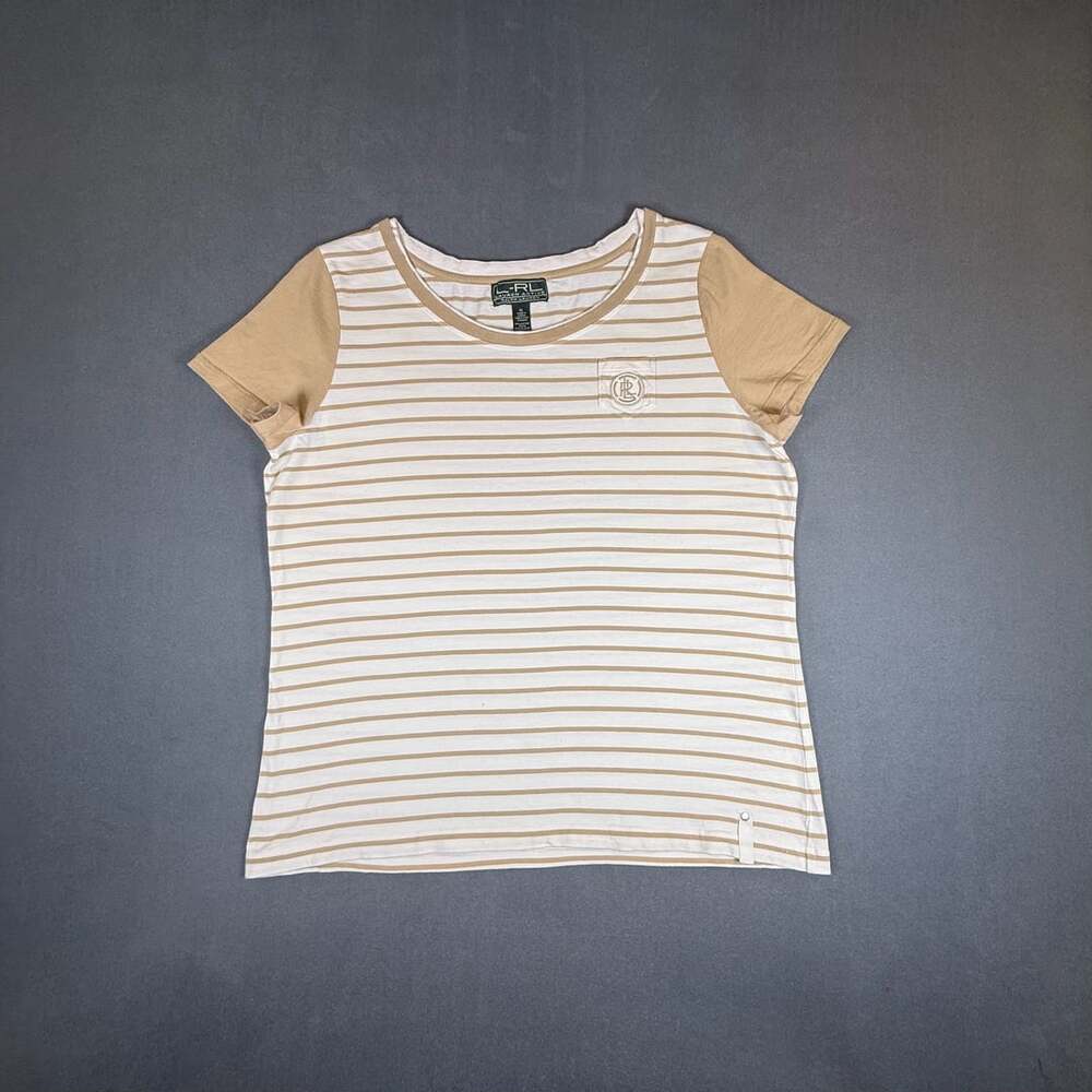 Lauren Active Ralph Lauren Striped Short Sleeve T-Shirt Khaki White XL
